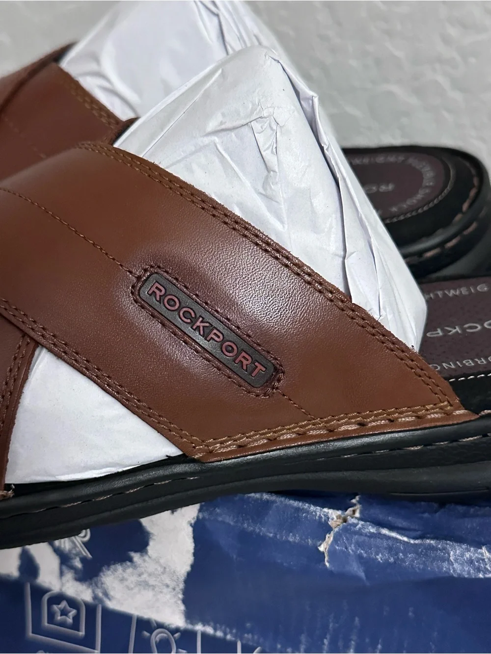 Rockport Men's Darwyn Cross Band Slide Sandal Size 10.5 Coach Brown Leather